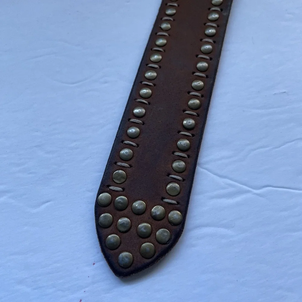 We The Free Alpine Studded Leather Belt Brown Brass Buckle M Boho Festival Y2K
